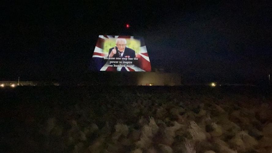 RAF Fylingdales projector tribute for Captain Sir Tom Moore after passing 24022021 CREDIT BFBS