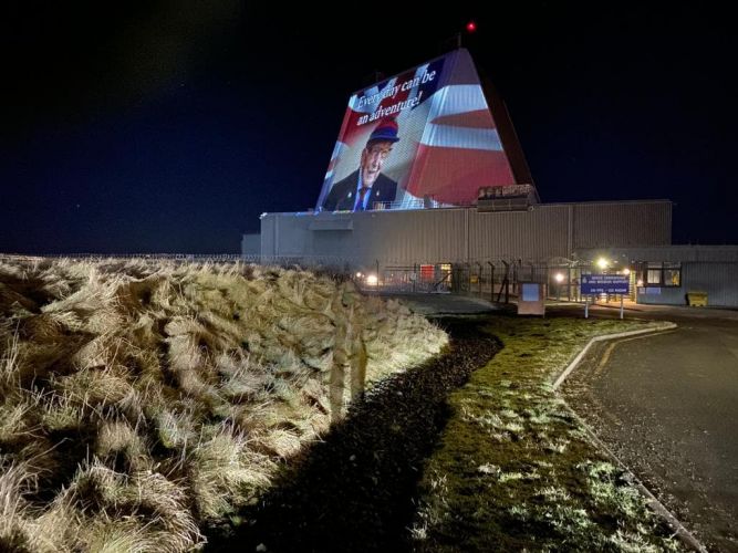RAF Fylingdales projector tribute from a distance to Captain Sir Tom Moore 24022021 CREDIT BFBS