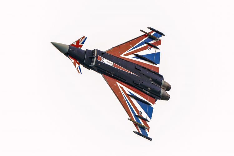 RAF Typhoon with Union Flag paintwork takes off from RAF Coningsby (Picture: Alamy). RAF Typhoon with Union Flag paintwork takes off from RAF Coningsby 280521 CREDIT ALAMY.jpg