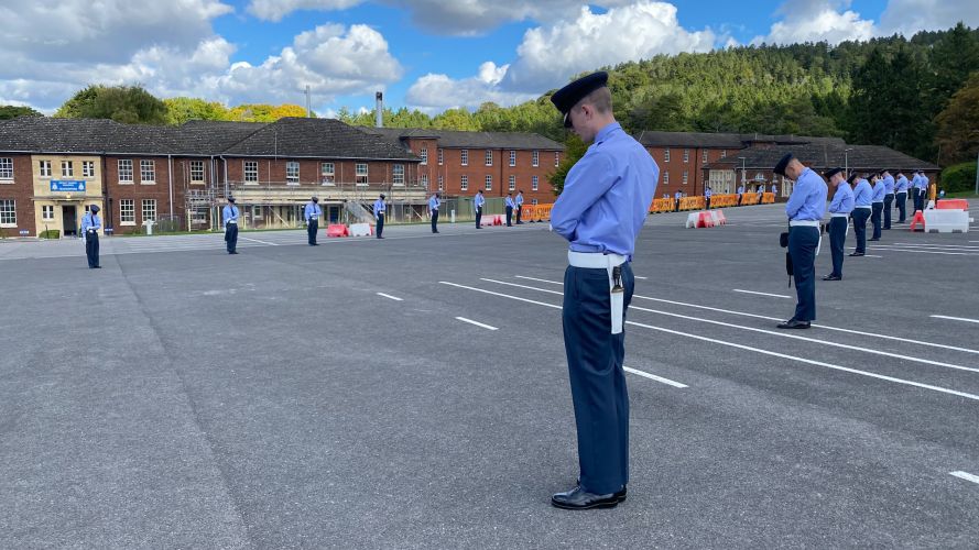 RAF personnel stand at RAF Halton during rehearsals for HM's funeral.