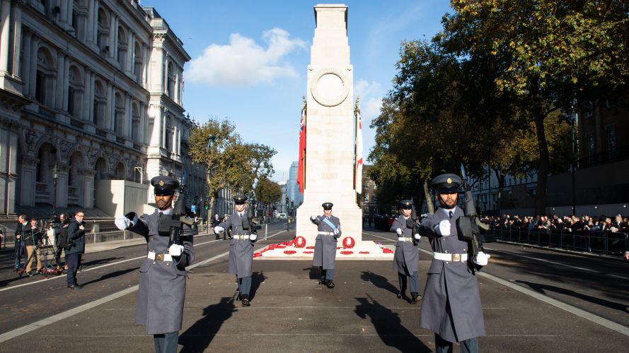 RAF's Queens Colour Squadron seen here providing the honour guard at the foot of the Cenotaph 11112021 Credit MOD Crown.jpg