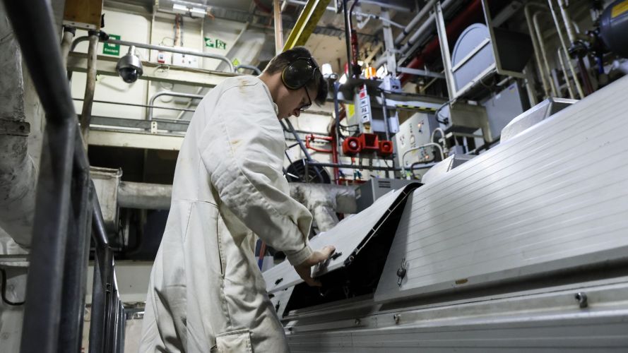 While engineers participated in machinery breakdown drills in the engine room (Picture: Royal Navy) While engineers participated in machinery breakdown drills in the engine room