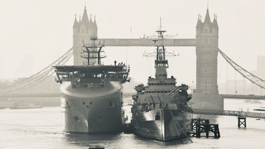 RFA Proteus in London alongside HMS Belfast