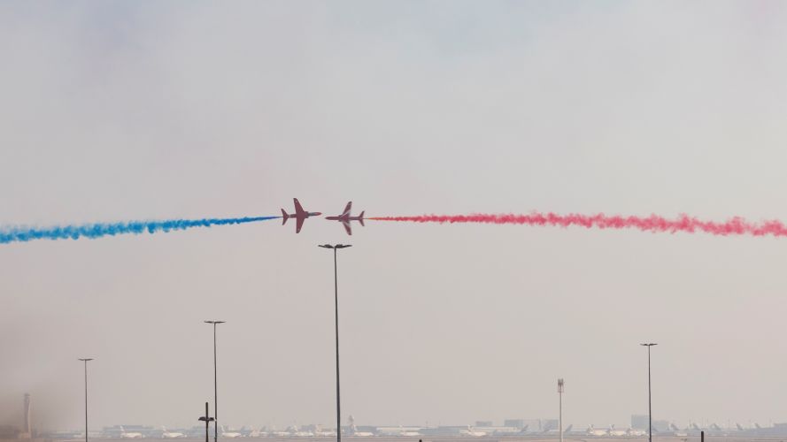 Red Arrow Jets performing new moves above Expo 2020 Dubai 08112021 Credit MOD.jpg