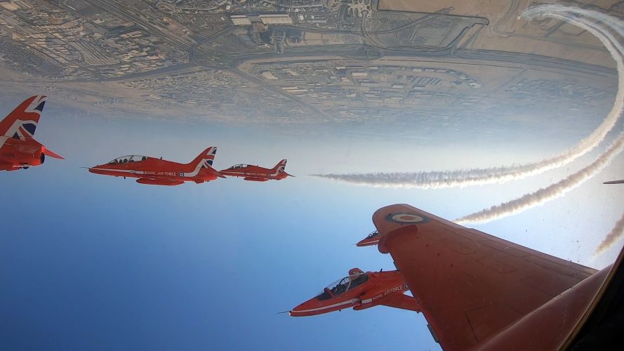Red Arrows performed above Expo 2020 Dubai, billed as the world’s greatest show (Picture: MOD). Red Arrows above Expo 2020 Dubai opening week of the event billed as the world’s greatest show 08112021 Credit MOD.jpg