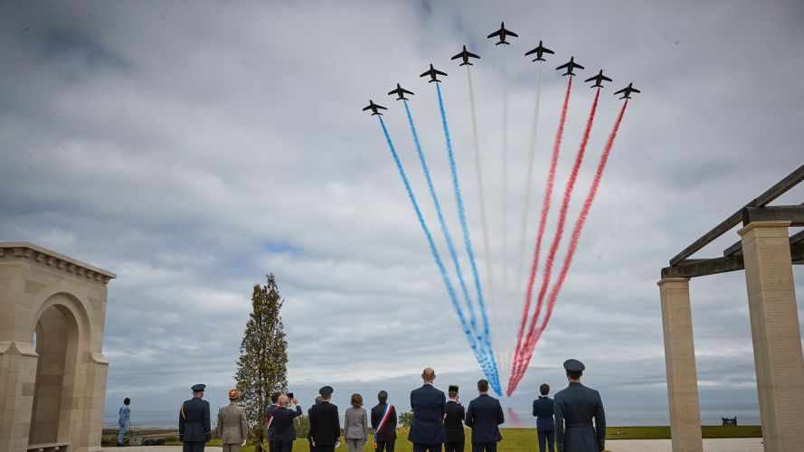 Red Arrows performed a flypast at the official opening of British Normandy Memorial in Ver-sur-Mer (Picture: British Normandy Memorial). Red Arrows performed a flypast the official opening of British Normany Memorial in Ver-sur-Mer 06062021 Credit British Normandy Memorial.jpeg