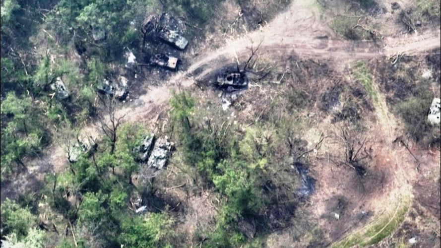 Reported destroyed Russian military vehicles and pontoon bridge in Eastern Ukraine 12052022 CREDIT Ukrainian Airborne Forces Command via Reuters.jpg