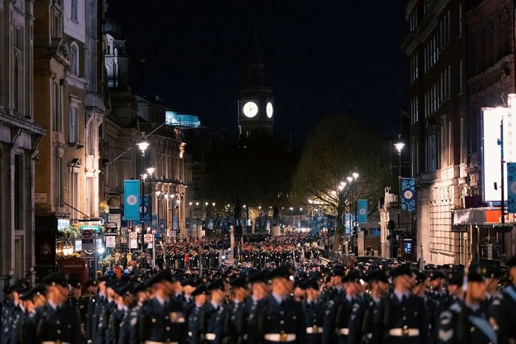 Royal Air Force contingent of the Coronation procession overnight rehearsals in London