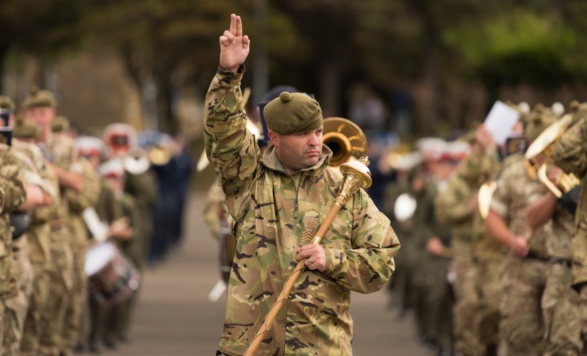 The Drum Major of The band of the corps of Royal Electrical and Mechanical Engineers at the Royal Edinburgh Military Tattoo CREDIT MoD