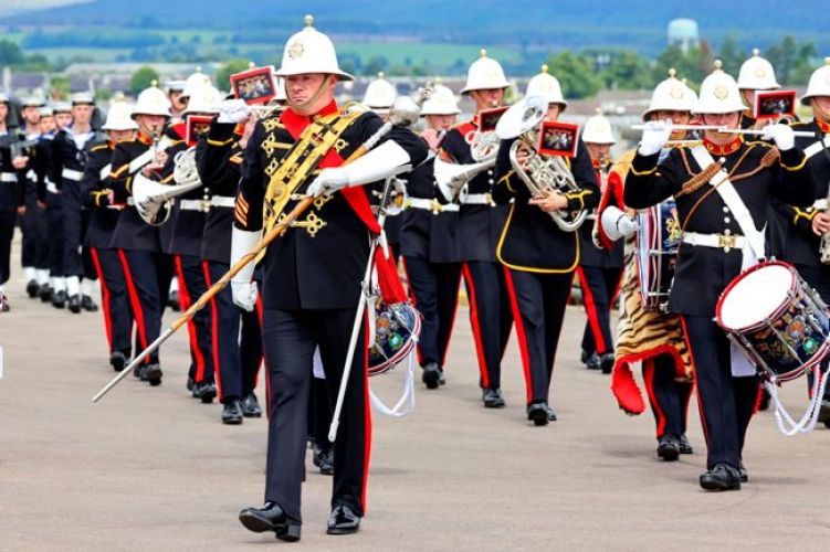 Royal Marines Band Service playing during the commissioning service for HMS Spey in Scotland