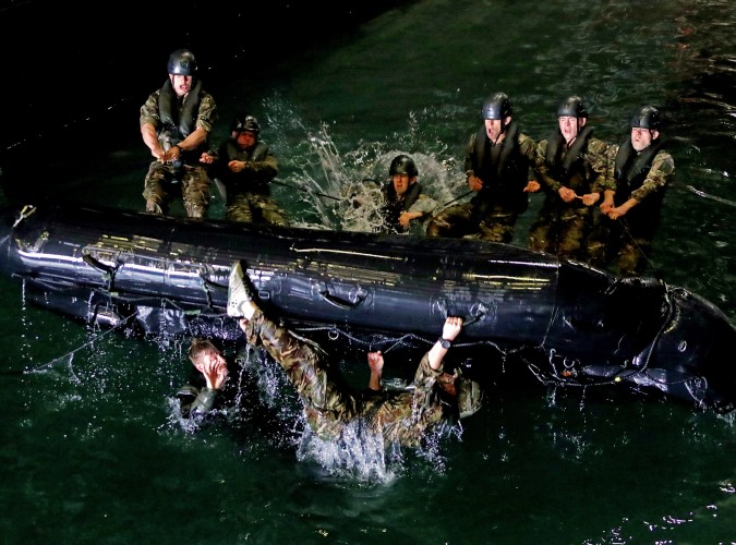 Royal Marines carrying out drills on RFA Lyme Bay during Ex Catamaran 030618 CREDIT RN
