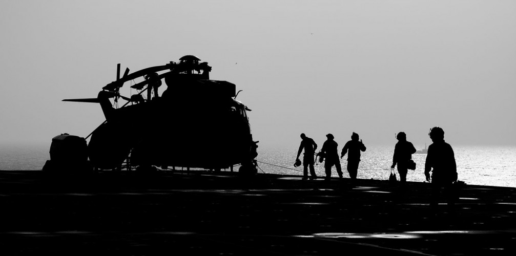Royal Navy Merlin & crew silhouette