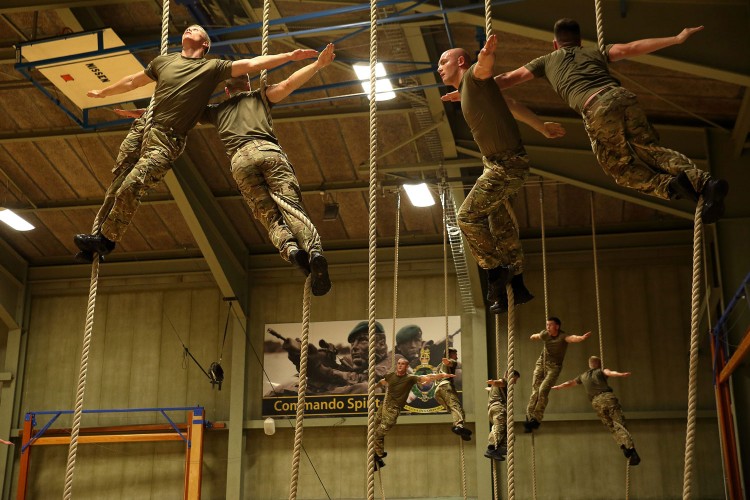 Royal Marines rope climbing