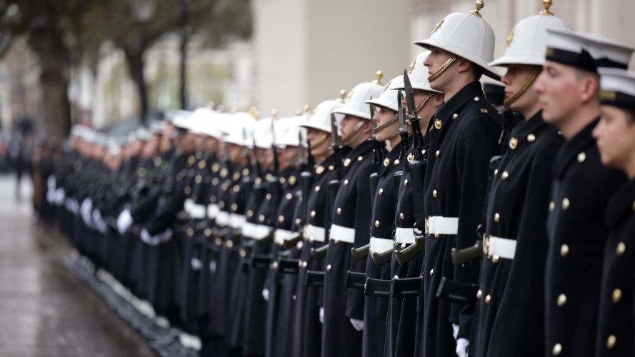 Royal Navy and Royal Marines personnel line up in Whitehall for Remembrance Sunday commemorations (Picture: MOD).