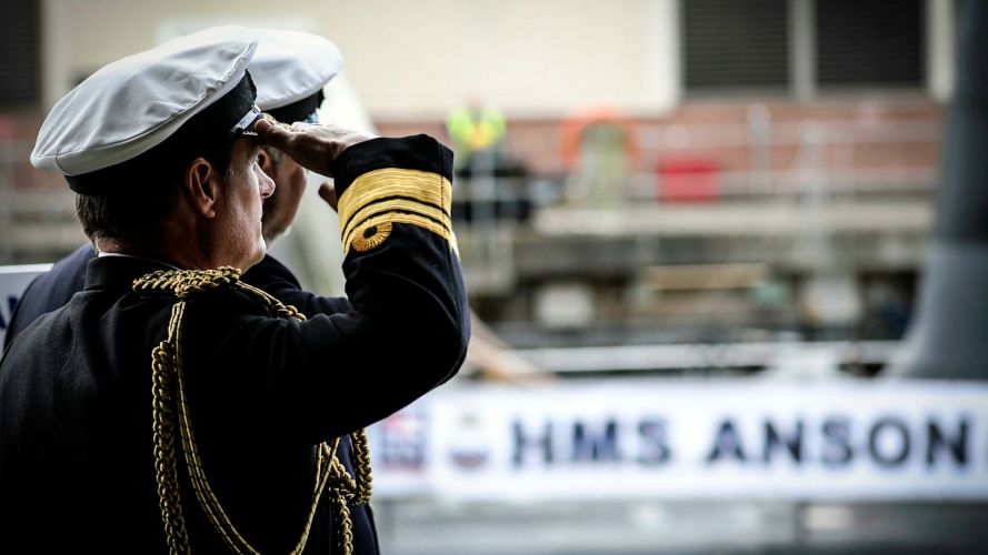 Royal Navy sailors during the commissioning ceremony of HMS Anson