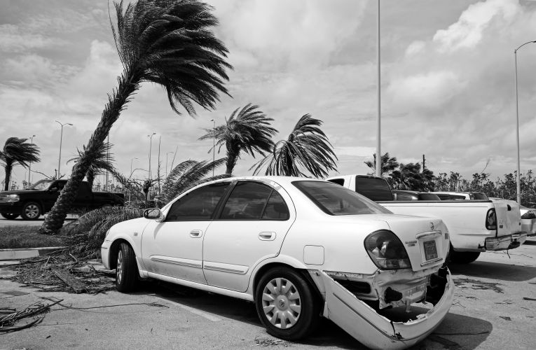 Ruined cars abandoned as people evacuated Marsh Harbour airport.