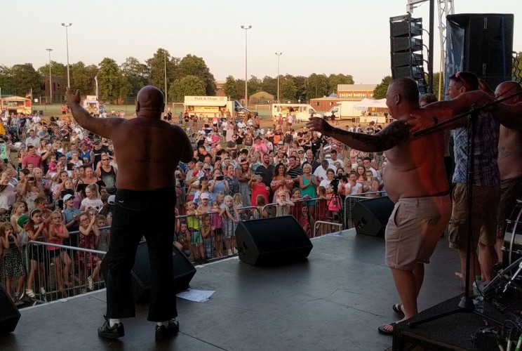Stavros Flatley on stage at RAF Marham's Friends & Families Day Concert 2018