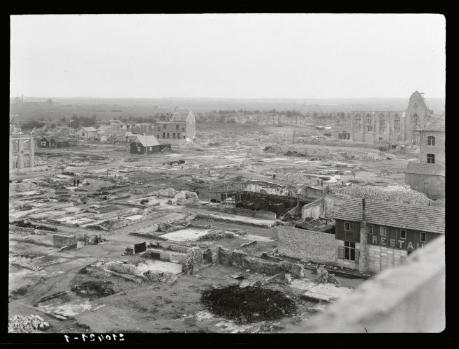 Damaged Belgian town after World War 1