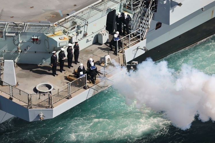 Sailors carrying out a 96 gun salute for the passing of Her Majesty Queen Elizabeth II (Picture: MOD).