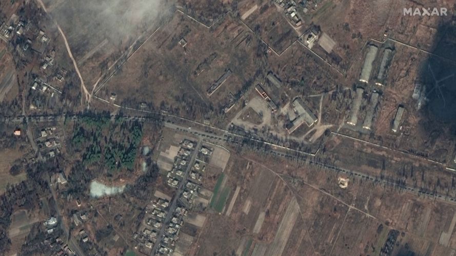 Satellite image appearing to show Russian ground forces northeast of Ivankiv heading in the direction of Kyiv, Ukraine 27022022 CREDIT Maxar Technologies,Handout via REUTERS_0.jpg