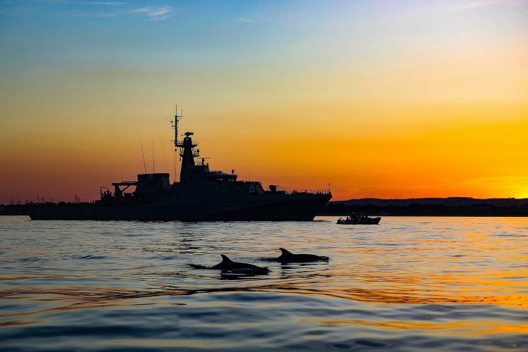 Silhouette of patrol ship HMS Tamar, which won the individual award in the The Peregrine Trophy awards, chosen by the public 