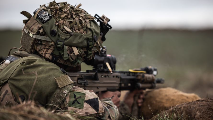 Soldier from 2RGR fires his personal SA80 weapon during a live fire range on Exercise Wessex Storm 17042023 CREDIT MOD Crown Copyright.jpg