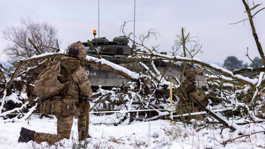 Soldiers within the Queens Royal Hussars (QRH) battlegroup shouts orders during a live fire serial 20012023 CREDIT MOD Crown Copyright.jpg