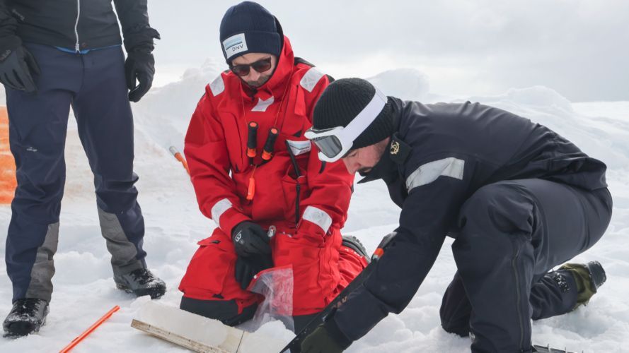Testing the ice on HMS Protector's record breaking Arctic expedition (Picture: Royal Navy).