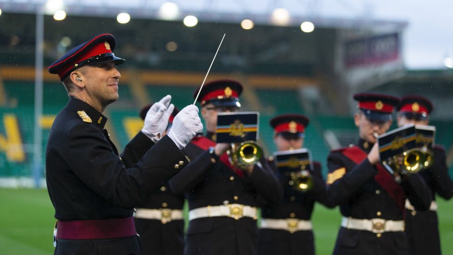 The British Army Band Catterick were providing prematch entertainment at Franklin's Gardens Credit Alligin Photography DATE 13042022.jpg