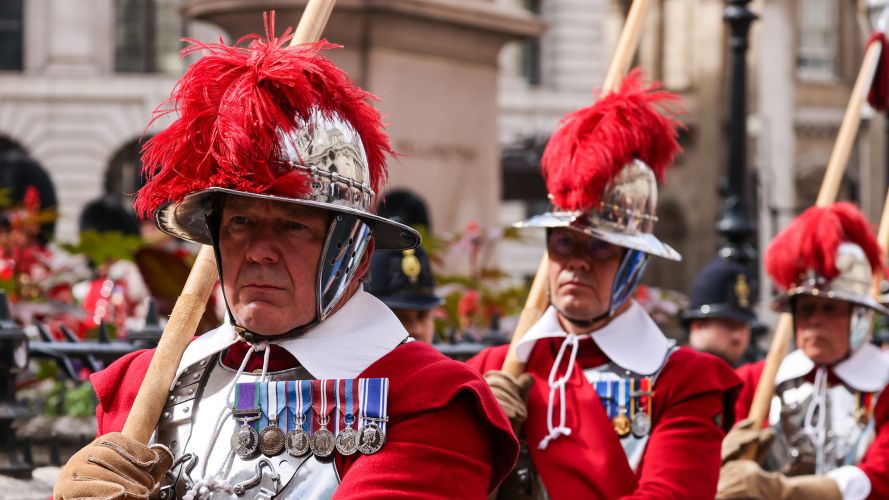 The Company of Pikemen and Musketeers parade following King Charles' proclamation (Picture: MOD).