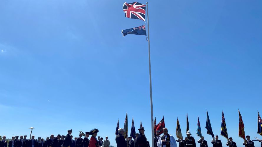 The Falklands flag and the union flag raised in the city to honour the courage and commitment of those who served 14062022 CREDIT BFBS.jpg