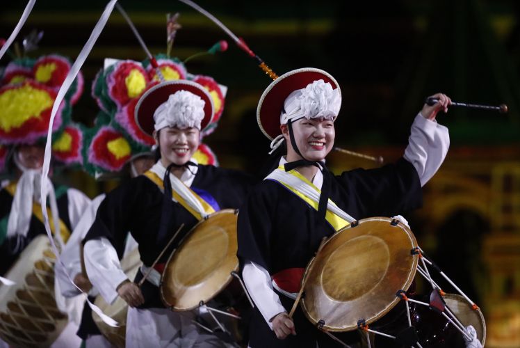 The Hannuri Yeonhui Traditional Performing Arts Company of South Korea at Spasskaya Tower Festival 2019, Moscow (Picture: PA).