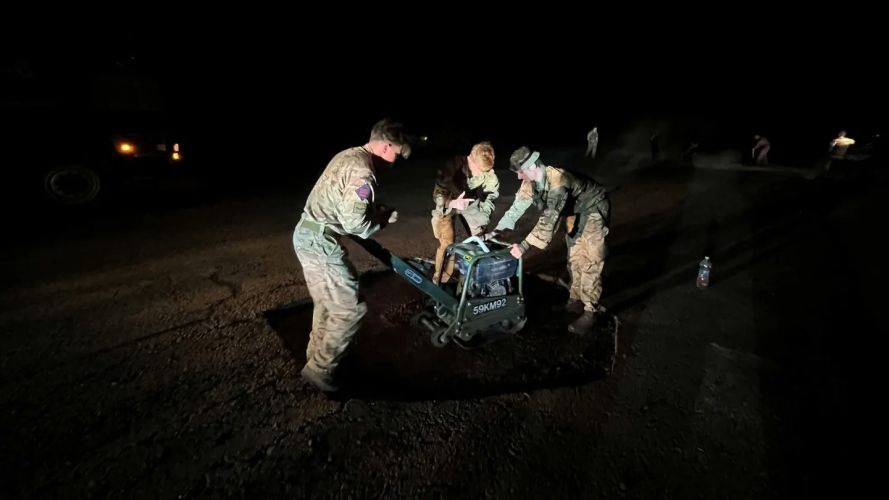 The Parachute Engineer Regiment & Commando Royal Engineers conducting airfield damage repairs at the Wadi Seidna Air Base in Sudan 28042023 CREDIT Airborne Sappers Twitter, MOD