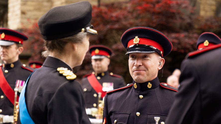 The Princess Royal speaks to a member of the band at the freedom of the city parade in York 19052022 CREDIT MOD Crown Copyright.jpg