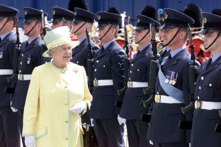 The RAF Regiment represent the RAF in a Tri-Service Guard of Honour during Her Majesty The Queen's Golden Jubilee visit to Whale Island in Portsmouth 