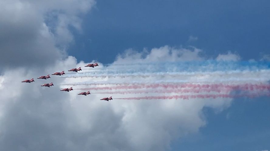The Red Arrows in formation for the Platinum Jubilee flypast.
