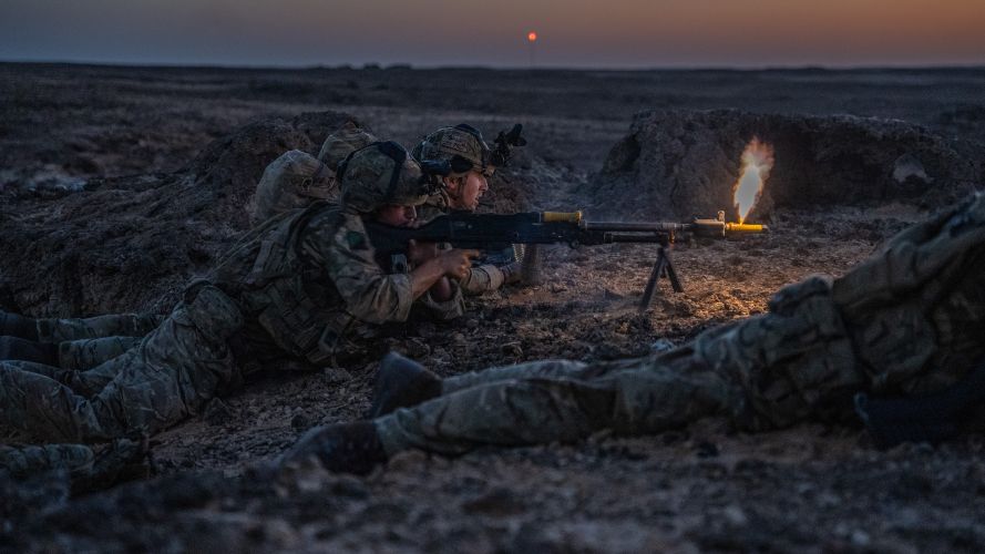 The Royal Irish Regiment on Ras Madrakah Joint Training Area on Exercise Khanjar Oman 21 (Picture: MOD). The Royal Irish Regiment on Ras Madrakah Joint Training Area Ex Khanjar Oman 21 22102021 Credit Crown.jpg