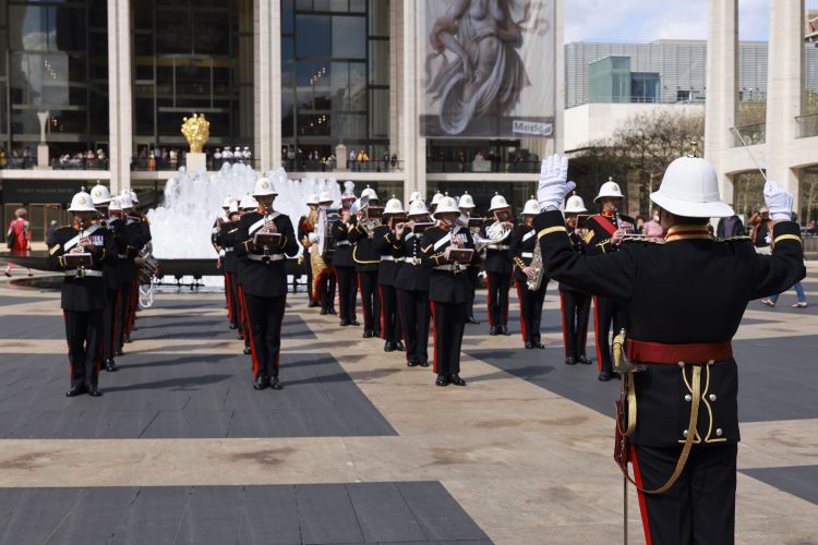 The Royal Marines Band plays in the centre of New York City (Picture: Royal Navy).