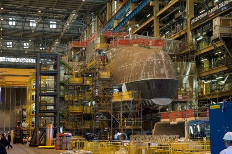 The Royal Navy's fourth Astute class submarine, HMS Audacious, under construction