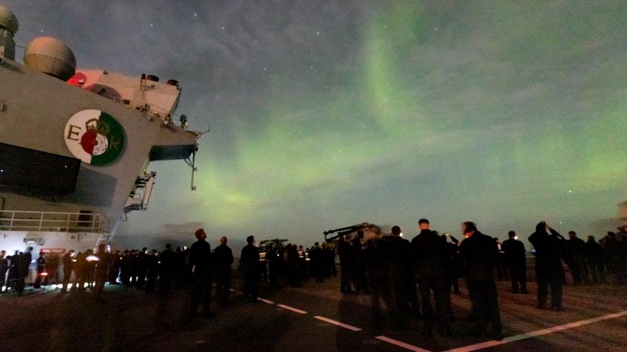 The Ship’s Company of HMS QE spot the Northern Lights 28092023 CREDIT HMS QE
