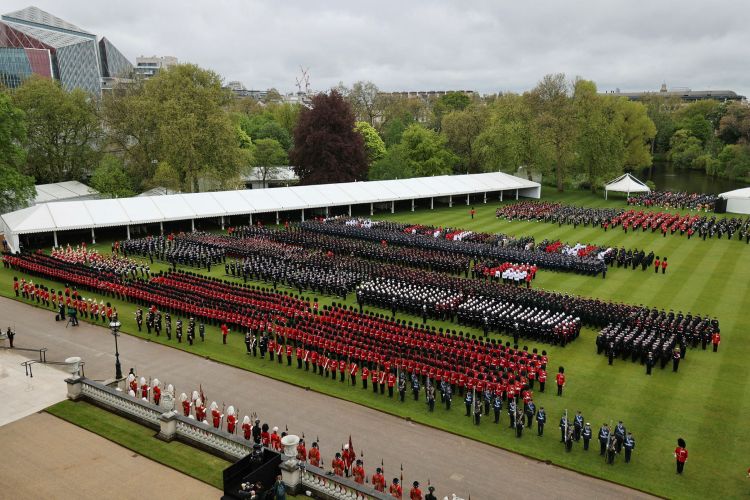 The UK Armed Forces on the lawn of Buckingham Palace during the coronation of King Charles III