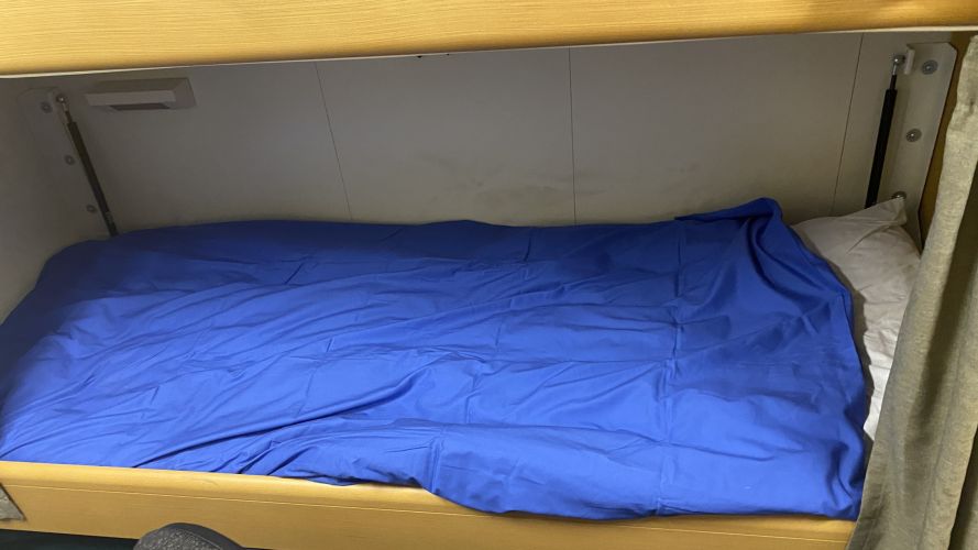 Personnel on board sleep in bunk beds, the size of a single bed.