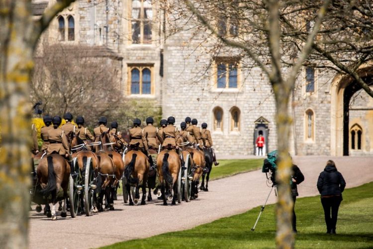 The commanding Officer leads The King's Troop, Royal Horse Artillery up the long walk and into Windsor Castle during the rehearsals for the Duke of Edinburgh's funeral (Picture: MOD).