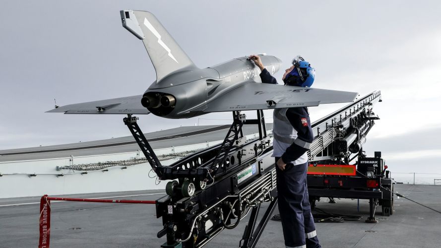 The jet-powered Banshee Drones launched from HMS Prince of Wales during demo 24092021 Credit Royal Navy.jpg