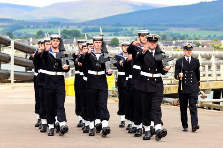 The ships guard marching into the commissioning service for HMS Spey