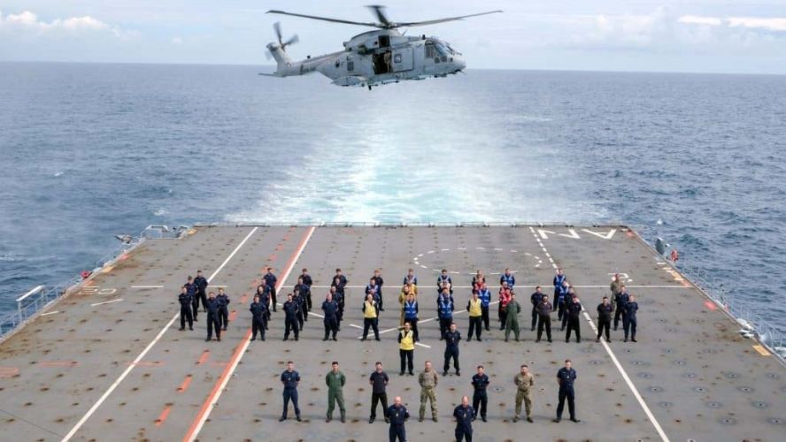 The trials team with their Merlin, HMS Albion 26072023 CREDIT Royal Navy.jpg