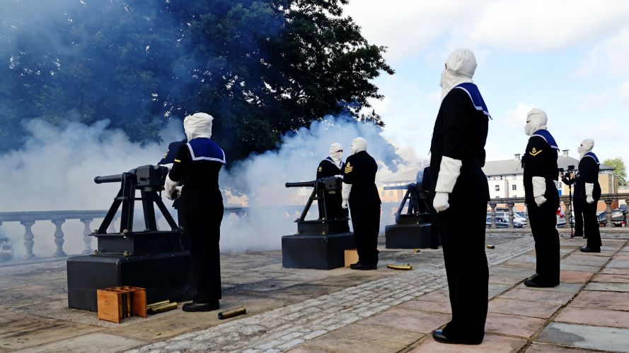 To mark the proclamation of Charles III becoming King a 21 Gun Salute was conducted at HM Naval Base Devonport by Gunners from HMS Drake, Plymouth (Picture: MOD).