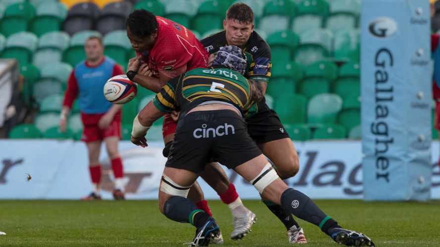 Tough tackling is always on show when the Army battle Northampton Saints Credit Alligin Photography Date 13042022.jpg 