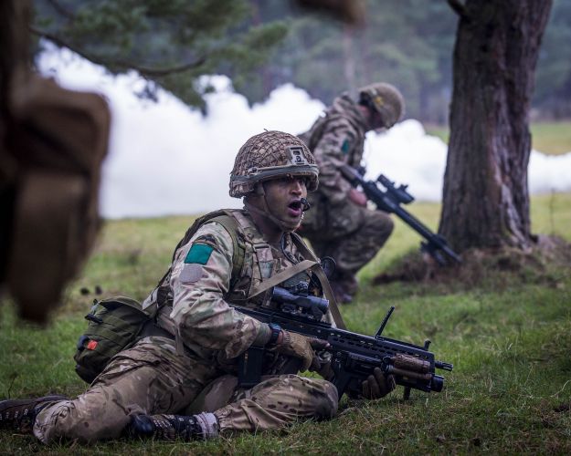 Troops from C Company, 3rd Battalion The Parachute Regiment on live-fire exercise Yellow Assault at STANTA training area in Norfolk