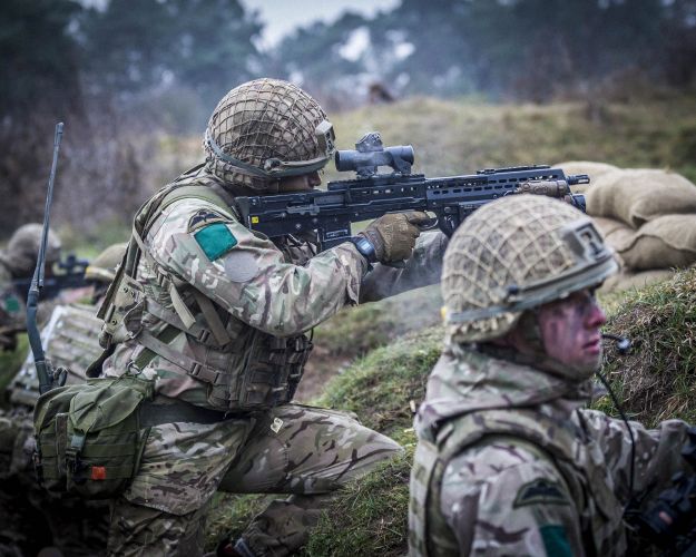 Troops from C Company, 3rd Battalion The Parachute Regiment on live-fire exercise Yellow Assault at STANTA training area in Norfolk
